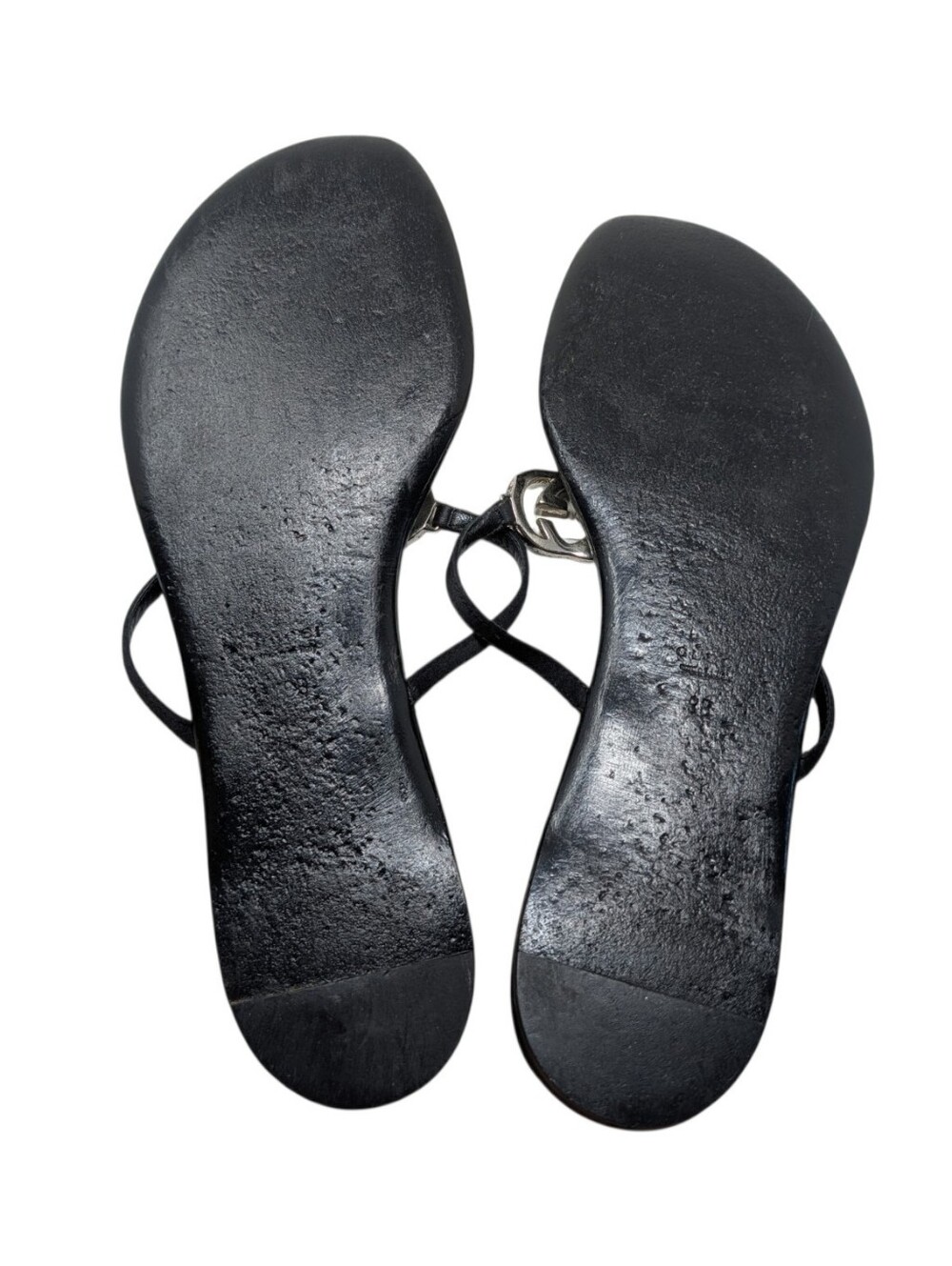 Gucci Black Leather Crystal Interlocking GG Logo Thong Sandals Size 9B - Picture 8 of 8